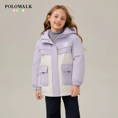 【90白鸭绒】POLOWALK童装女童羽绒服2025冬新品撞色连帽百搭外套商品大图