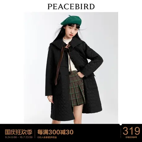 太平鸟学院风海军翻领棉衣外套女冬季款中长款绗棉宽松外套图片