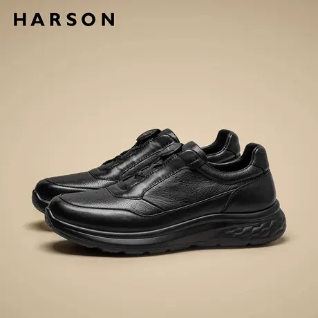 哈森男鞋2026新款黑色鞋子男真皮一脚蹬商务休闲鞋高级感运动皮鞋商品大图