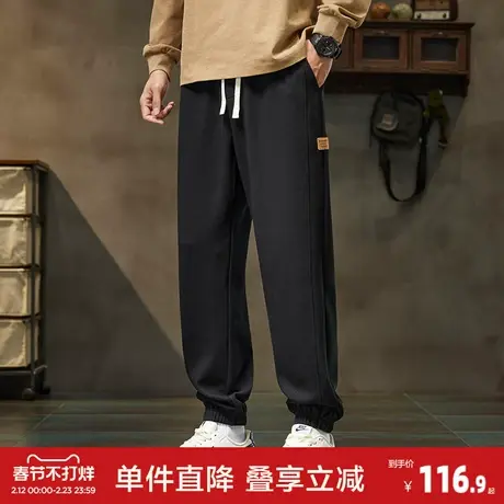 唐狮秋季新款男休闲裤华夫格束腿潮流时尚设计黑色运动长裤商品大图