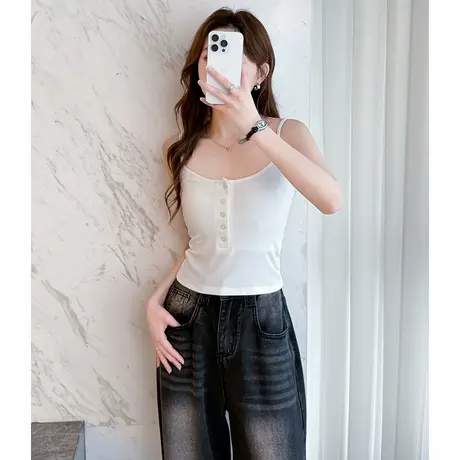 唐狮夏季新款吊带背心女士打底黑白色上衣针织纯色内搭美背h1TD图片