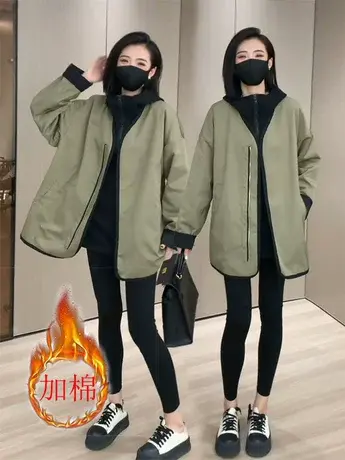 2023新款两面穿外套女宽松显瘦高级感中长款休闲时尚加棉开衫上衣商品大图