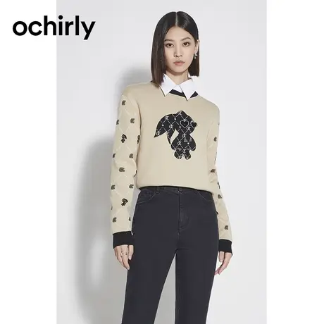 【品牌甄选】欧时力 千禧风兔子烫钻毛衣  23新款秋装设计感上衣图片