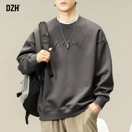 男士刺绣圆领卫衣男潮牌秋季美式长袖上衣秋装男款2023新款套头衫商品大图