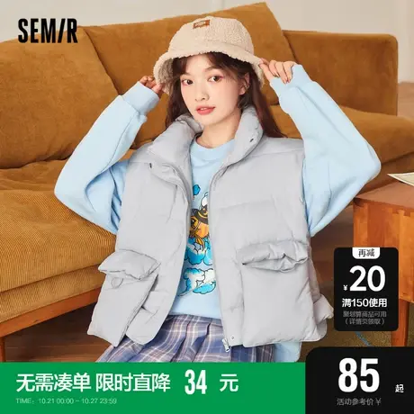 森马棉马甲女短款立领2022冬季新款宽松小个子显高外套休闲简约风图片