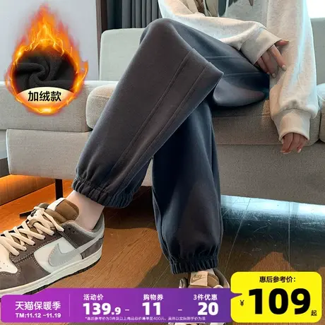 唐狮灰色运动裤女冬季2023新款直筒休闲卫裤阔腿加绒加厚休闲裤子商品大图