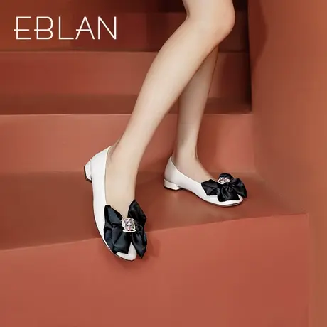 伊伴春季时尚女鞋水钻蝴蝶结扣饰浅口单鞋平底鞋休闲鞋时装女鞋商品大图