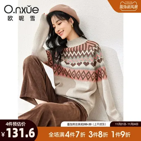 欧昵雪2023冬季新款半高领波普风宽松针织衫女显瘦长袖小个子毛衣图片