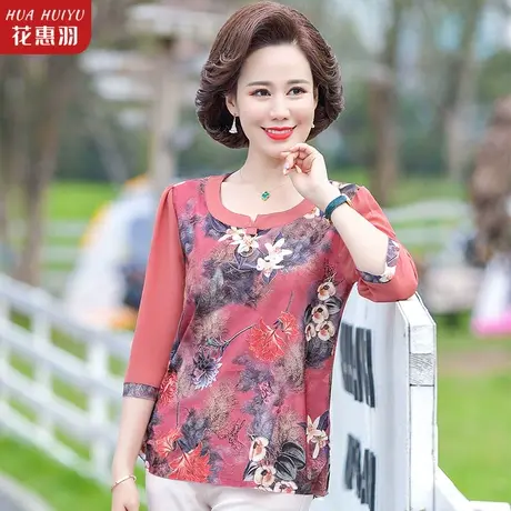中老年人女夏装小衫2022新款春装碎花七分袖上衣妈妈夏季衣服洋气图片