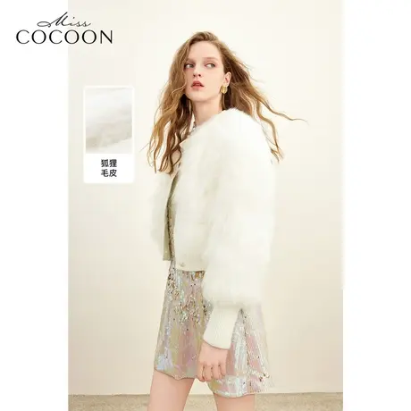 可可尼COCOON狐狸毛皮高级感气质皮草冬季新款女经典白色皮草外套商品大图