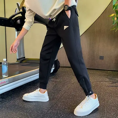 2023春秋款个性拉链裤装饰痞帅哈伦男裤百搭运动休闲裤纯色卫裤商品大图