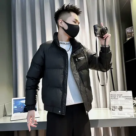 棉服男冬季2023新款小众设计感时尚立领潮牌短款加厚棉衣棉袄冬装图片