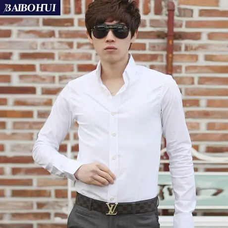 春秋新款长袖衬衫男士衬衣修身款青年纯白色寸衫男上班职业衬衫男商品大图