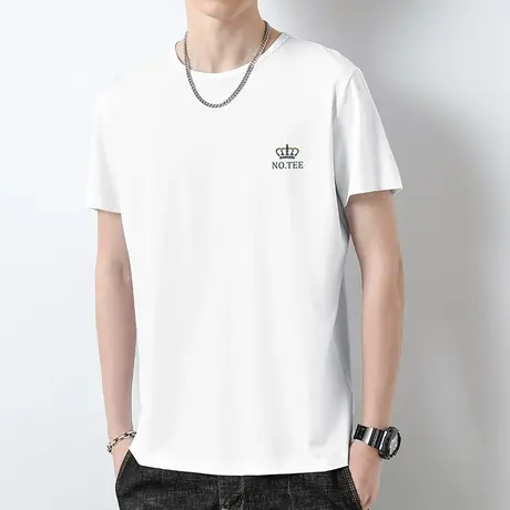 莫代尔短袖t恤男潮牌夏季冰丝速干凉感白色上衣服潮流半袖体恤衫商品大图