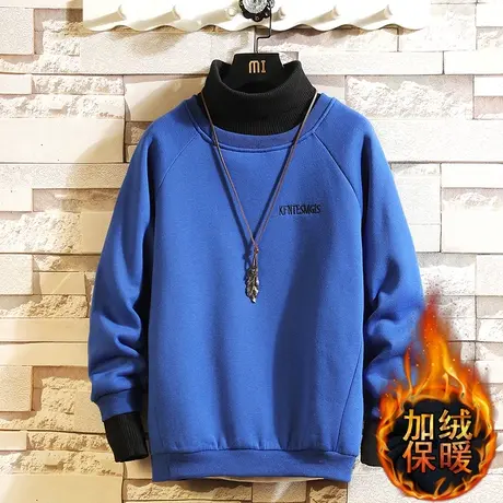 秋冬季加绒加厚男中大童12-15岁厚款卫衣中学生高领打底衫胖男孩商品大图