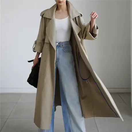 秋季新款韩版风衣中长款休闲bf宽松大码系带个性风衣潮流外套女潮商品大图