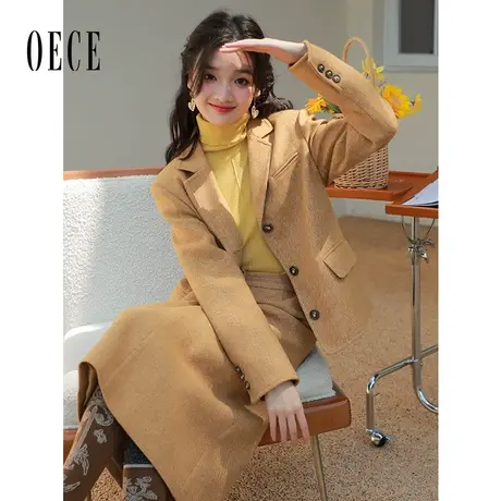 Oece高级感毛呢西装套装冬季新款女装复古气质呢大衣两件套商品大图