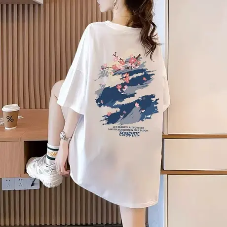 纯棉短袖t恤女2023夏季新款美式复古宽松韩版小众设计感国潮上衣图片