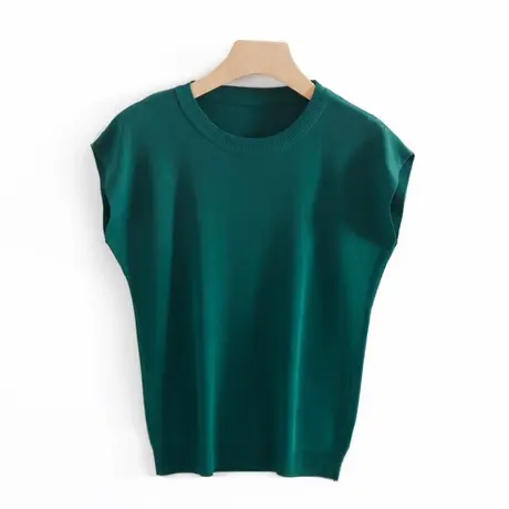 冰丝针织短袖t恤女薄款夏季2022新款圆领落肩袖修身纯色百搭上衣图片