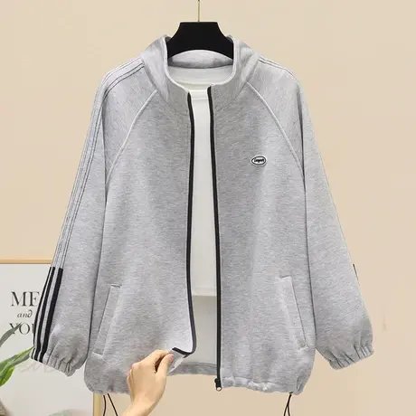 2023秋季休闲灰色棒球服美式学生夹克港风oversize拉链运动外套女商品大图