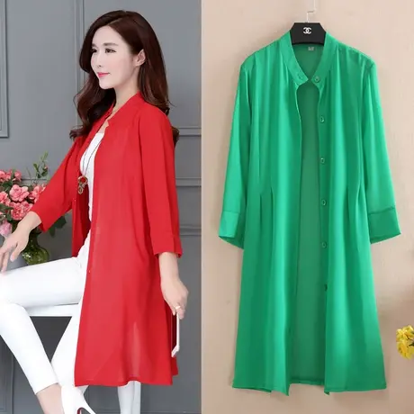 防晒衣女夏季中长款大码宽松薄款女式开衫雪纺衫沙滩披肩夏天外衣图片