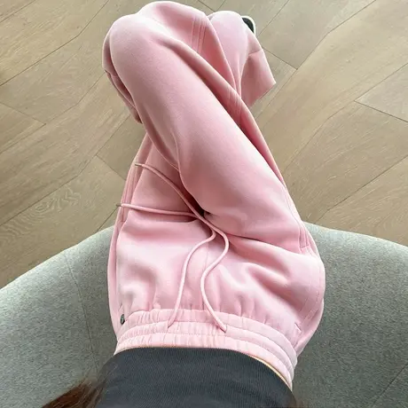 粉色运动裤女秋冬新款高腰垂感显瘦直筒阔腿裤抽绳束脚休闲卫裤潮商品大图
