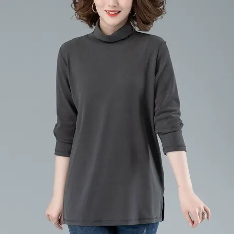 高领打底衫女秋冬加肥加大码女装宽松中长款减龄显瘦内搭长袖t恤图片