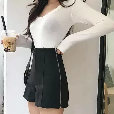 2024新款秋冬韩版弹力A字阔腿短裤女高腰休闲裤百搭显瘦外穿靴裤商品大图