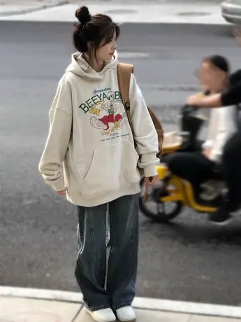 早秋外套女vintage美式复古薄款连帽卫衣ins潮大码减龄闺蜜装上衣商品大图