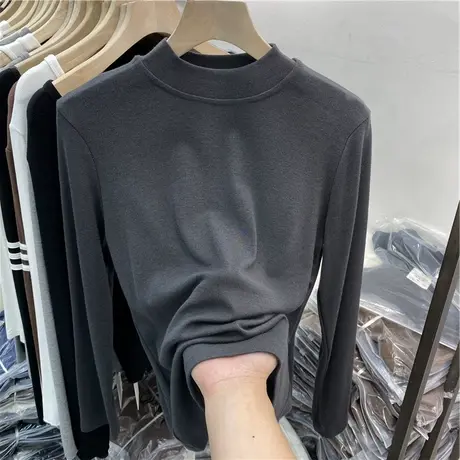 半高领双面德绒打底衫女秋冬内搭立领上衣2024年新款洋气加绒长袖商品大图