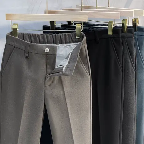 松紧腰秋冬季毛呢子男商务休闲裤男裤长裤修身小脚直筒九分小西裤图片