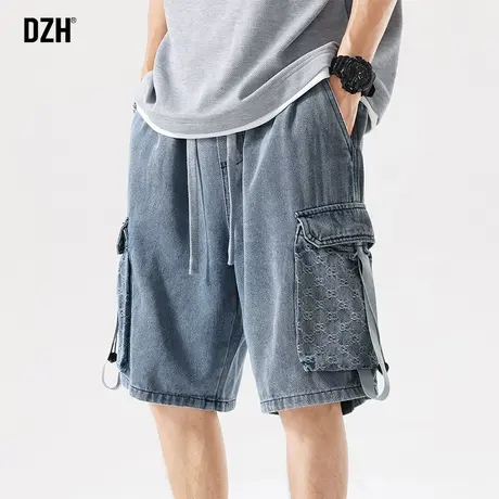 男士大口袋牛仔短裤男款秋季美式水洗工装运动休闲五分裤男半截裤商品大图