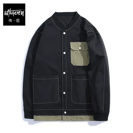 伟臣潮牌大码男装工装棒球服外套胖子加肥加大宽松春装肥佬夹克男商品大图