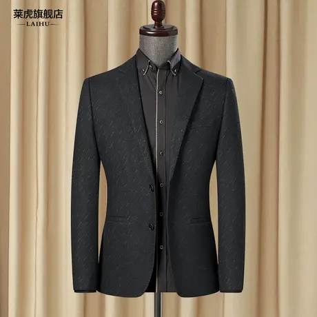 秋冬季羊毛呢子西装外套男士韩版修身时尚条纹休闲小西服单件上衣商品大图