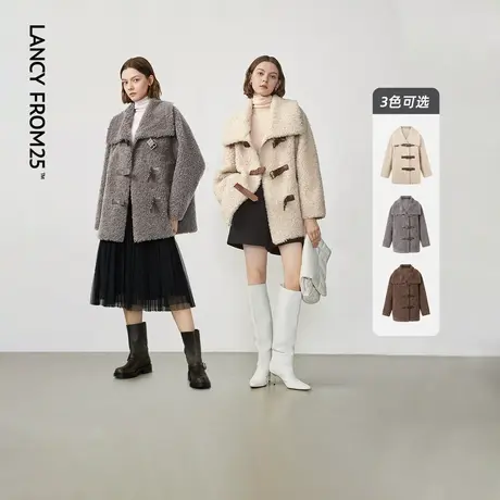 朗姿纯羊毛复古翻领设计感显瘦皮草外套女高级感2023年冬季新款图片