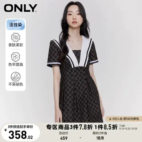 【买4免1】ONLY2023春夏新款活性染印花高腰短款百褶牛仔连衣裙女图片