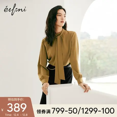 伊芙丽雪纺衫设计感系带小上衣女2021年冬季新款气质百搭雪纺衬衫图片
