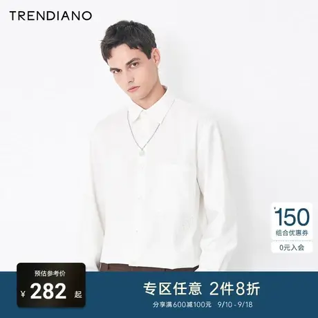 TRENDIANO潮牌官方时尚男装衬衣字母镂空刺绣休闲长袖衬衫男士商品大图