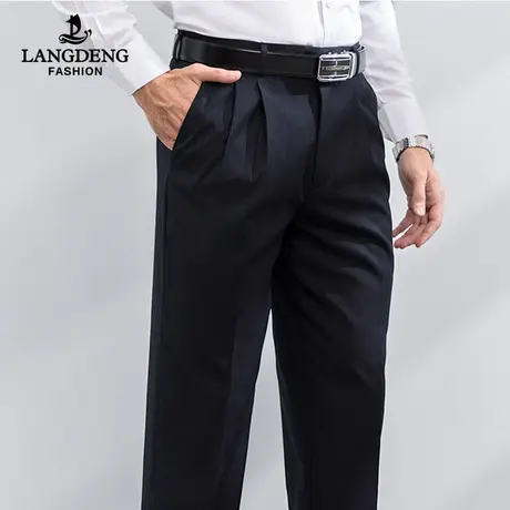 【父亲节礼物】男士双褶西裤商务正装浪登夏薄款宽松黑色西装裤子图片