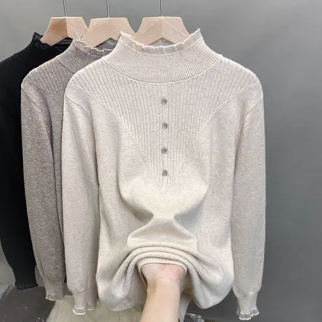 半高领毛衣女蕾丝打底衫2023秋冬新款套头外穿针织衫内搭洋气上衣商品大图