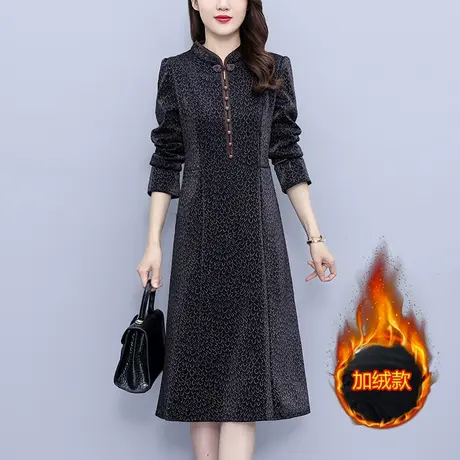 加绒加厚连衣裙女冬季2023新款妈妈复古气质改良旗袍修身显瘦裙子图片
