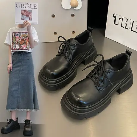 增高厚底小皮鞋女2024春新款英伦风单鞋女鞋JK大头松糕鞋乐福鞋子图片