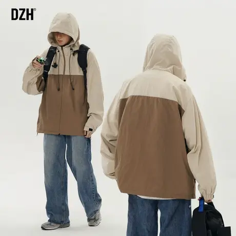 男士户外冲锋衣男款连帽美式拼接外套男2024年新款登山服夹克上衣商品大图