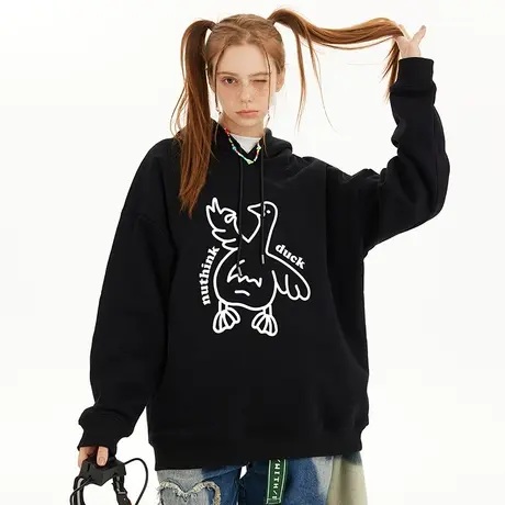 Nuthink国潮高街卡通印花带帽卫衣男oversize宽松大码潮牌情侣装商品大图