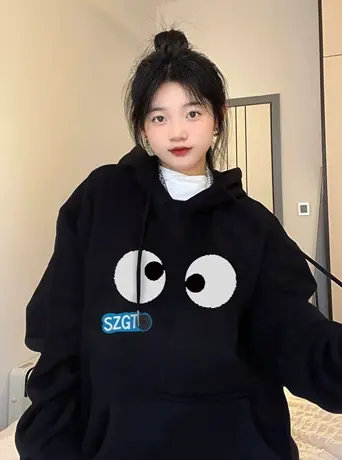 秋冬加绒加厚连帽卫衣女大码美式复古国潮宽松慵懒风oversize外套商品大图