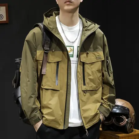 美式冲锋衣外套男春季2024新款潮牌男装工装大码男款男士夹克春秋图片