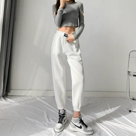 白色运动裤女宽松束脚小个子春秋2021年设计感裤子潮显瘦休闲卫裤图片