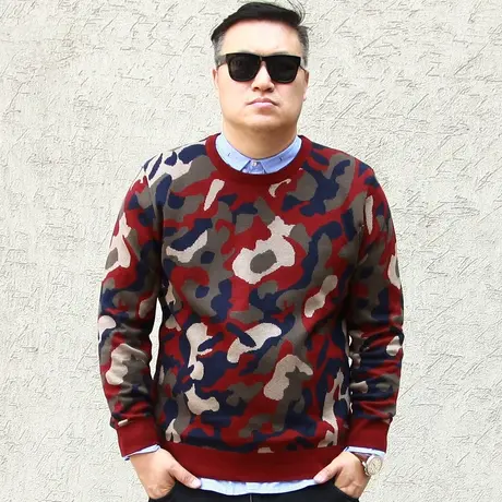 大依无忧大码新款潮男迷彩特大号加肥加大码圆领男士毛衣针织衫商品大图