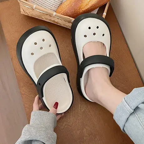 洞洞鞋女鞋2024年厚底外穿拖鞋新款春夏透气百搭网红两穿包头半拖商品大图