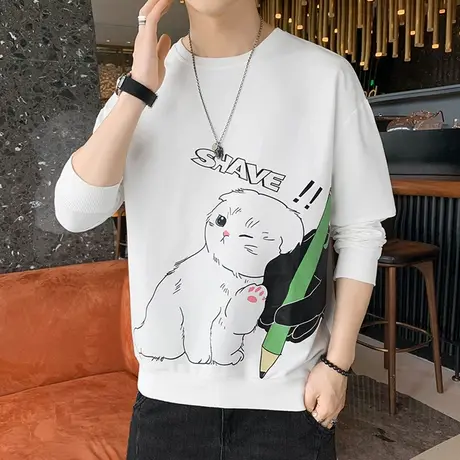 国潮圆领长袖T恤男士卫衣2023春秋新款初中生长袖打底衫上衣男ins商品大图